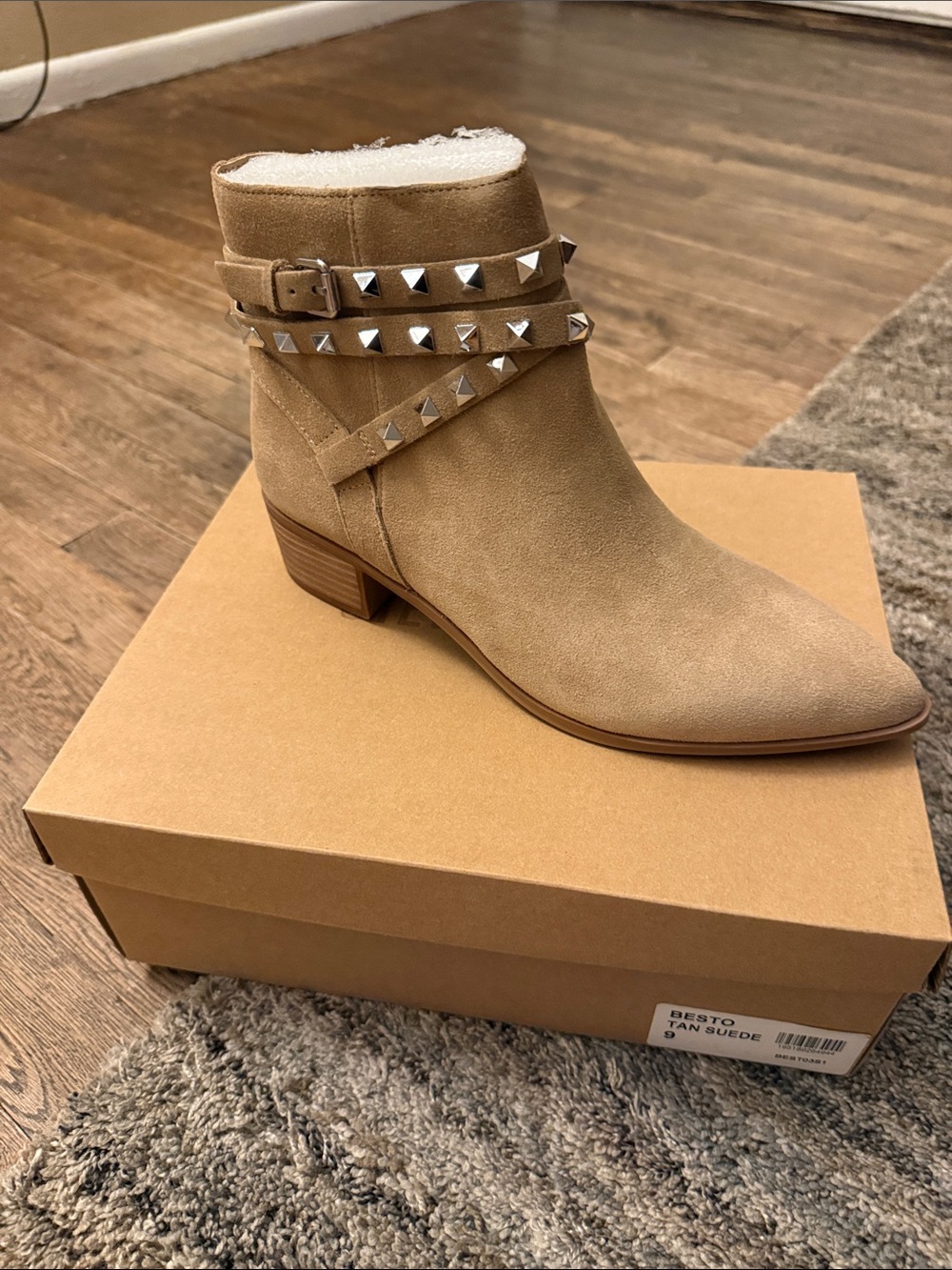 Steve Madden Tan Suede Studded Ankle Booties